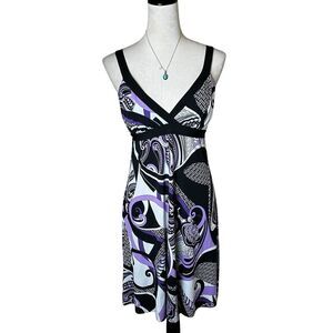 Speechless Black Purple Abstract Empire Waist Babydoll Mini Dress M | Retro Y2K